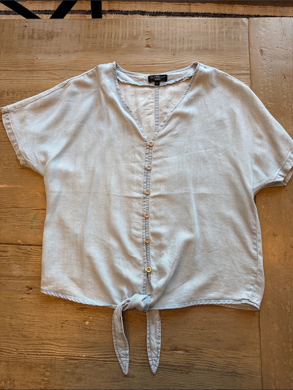 Velvet Heart Chambray Light Blue Tie-Front Button Down Shirt
